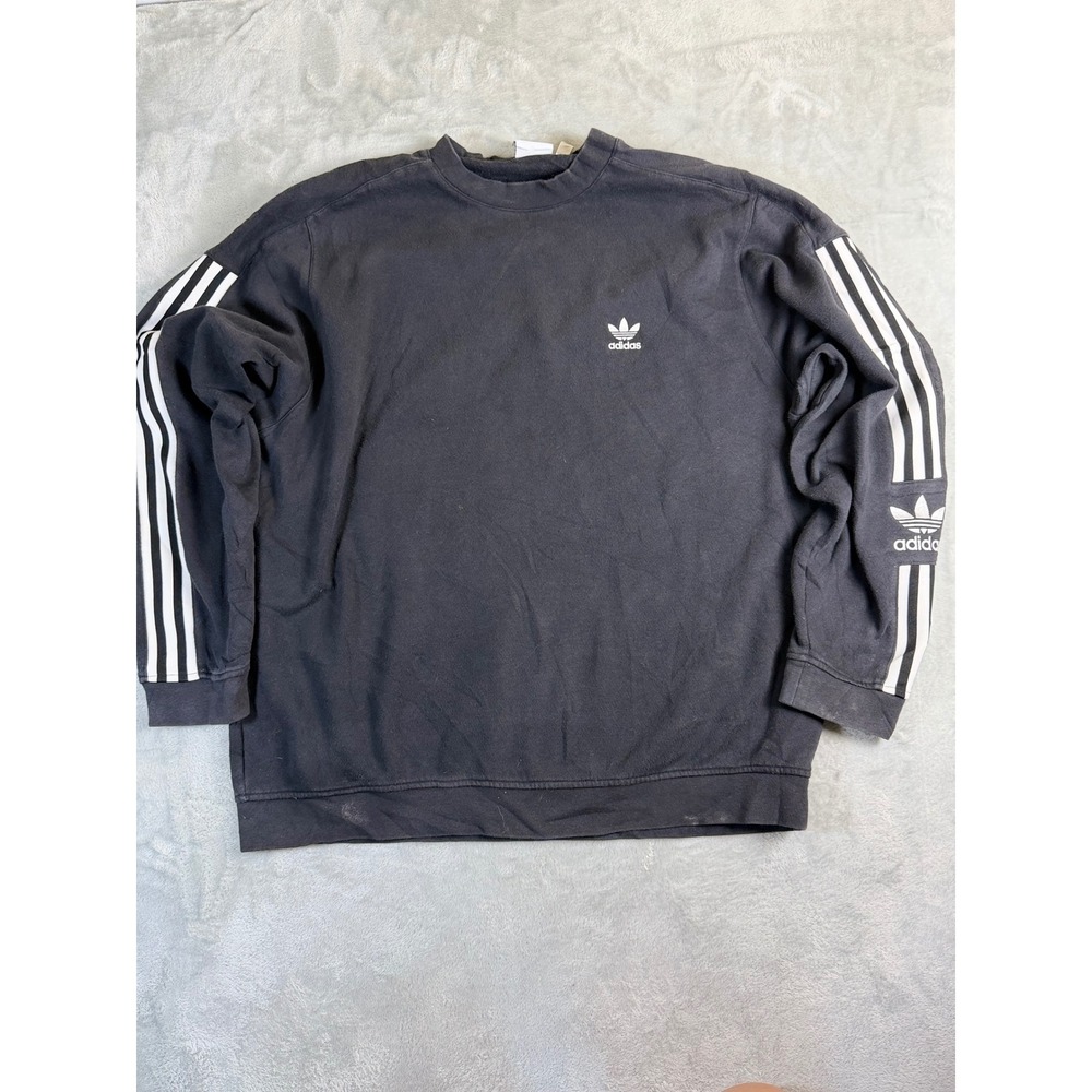 ADIDAS ORIGINALS Mens L Black Crewneck Sweatshirt Trefoil 3 Stripes Pullover